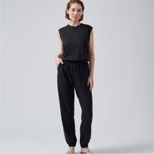 ATM High Torsion Black Drawstring Tank Muscle Sleeveless Casual Long Jumpsuit